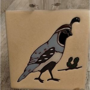 Desert scene with Quail/Tile handmade beautiful colors